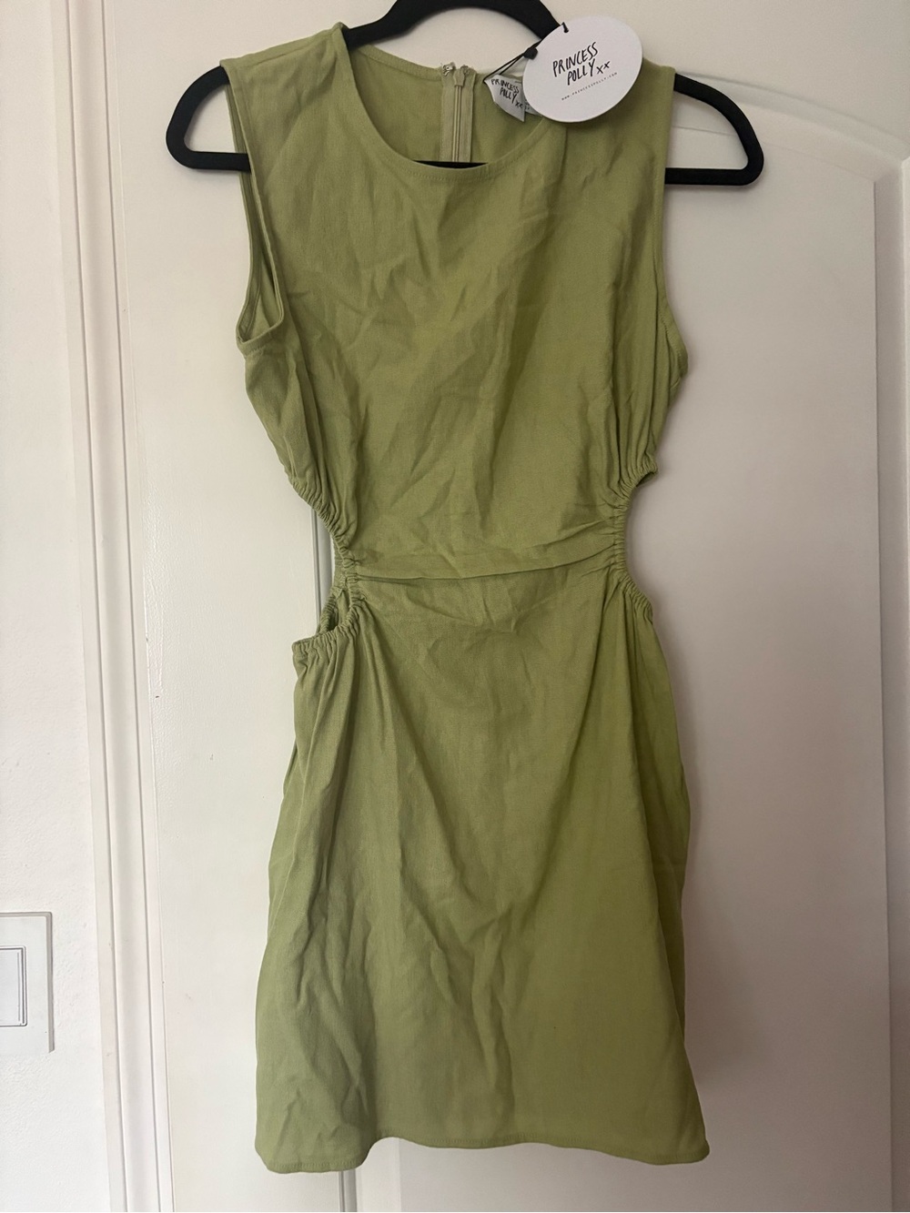 Princess Polly cotton cutout sage green mini dress size 6